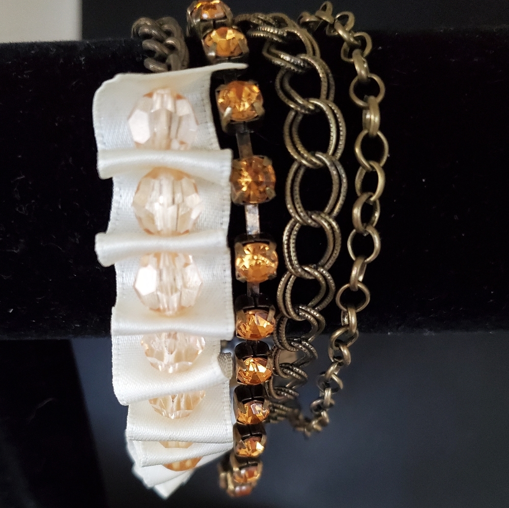 Multi Strand Bracelet with Rhinestones and Beads